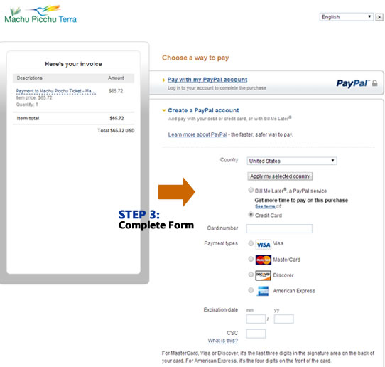 paypal pay picchu machu ticket easily complete form ticketmachupicchu