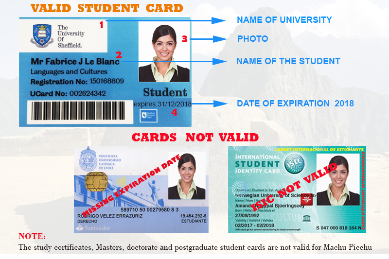 University ID Card Machu Picchu University id card valid to reserve the ticket Machu Picchu
