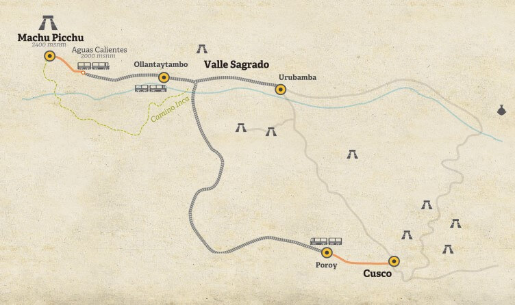 Mapa tren a Machu Picchu