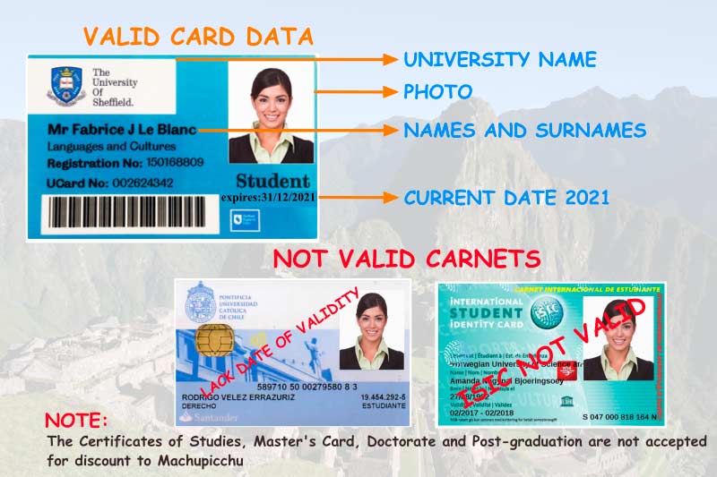 University id card valid to reserve the ticket Machu Picchu