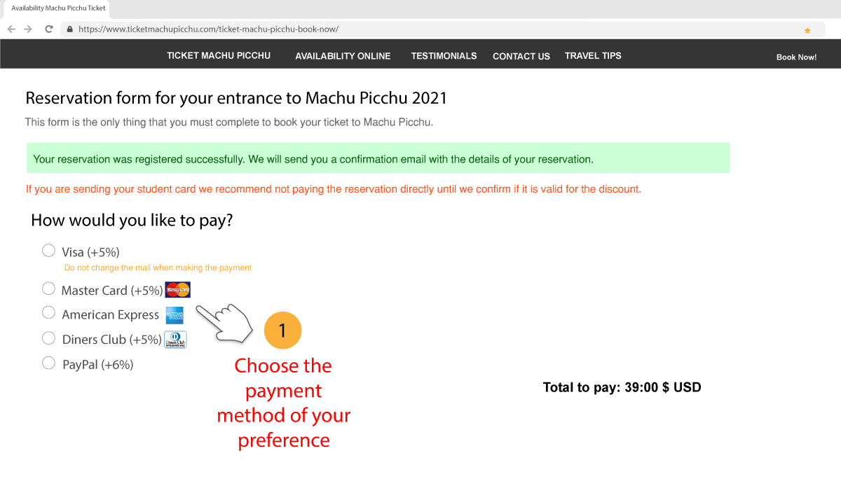 Payment methods Machu Picchu