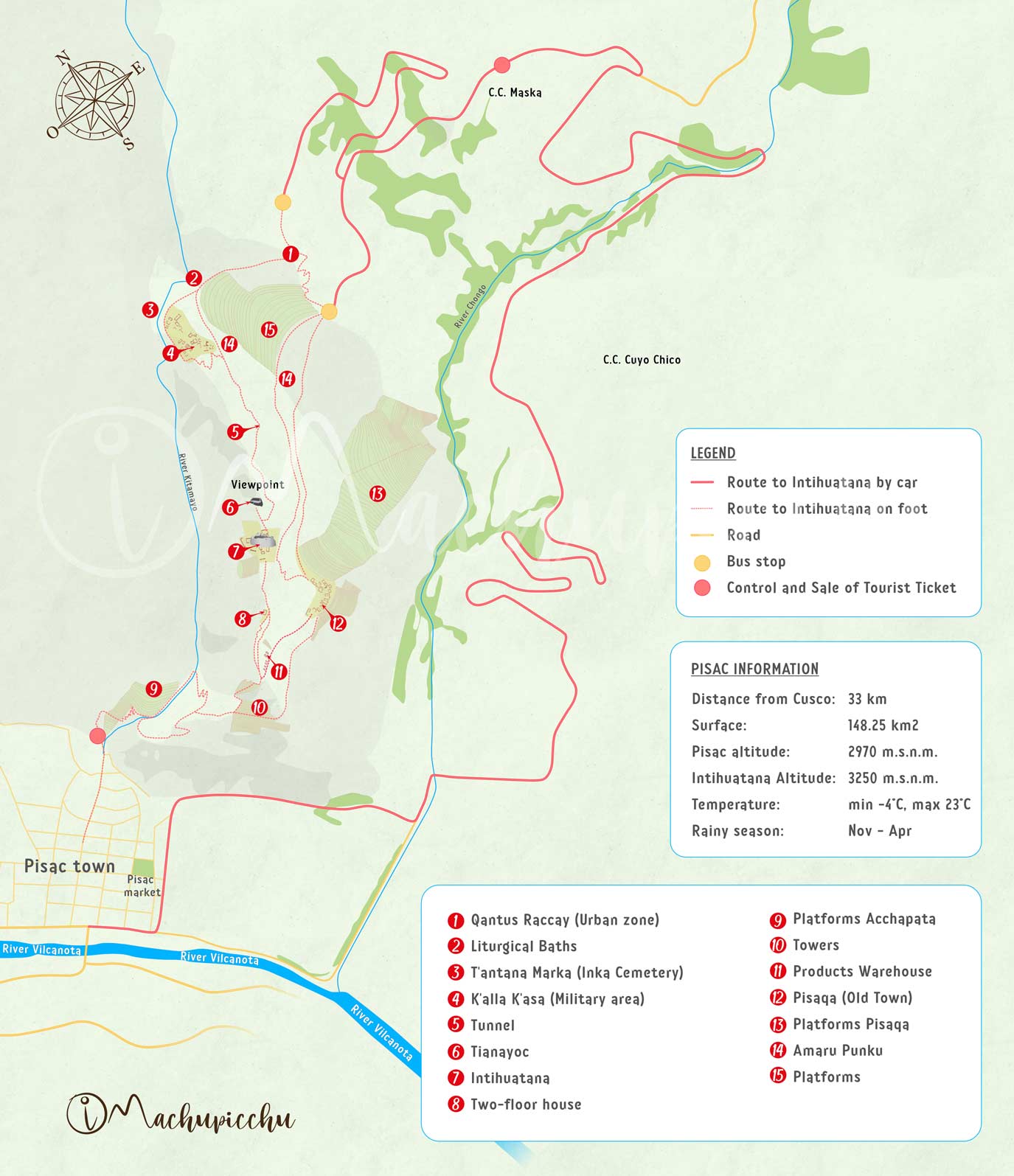 Pisac archaeological site travel map