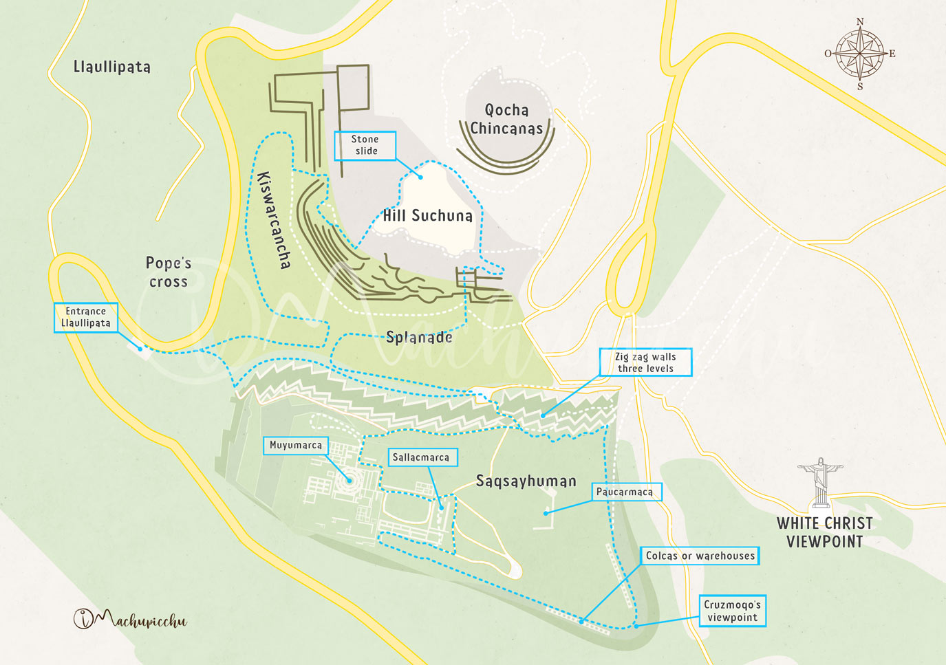 Map of the route to Sacsayhuamán