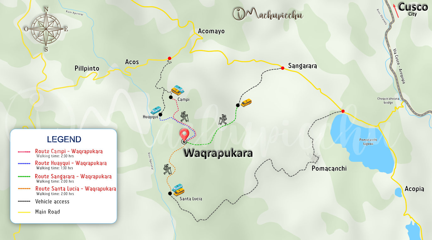 Map to get to Waqrapukara