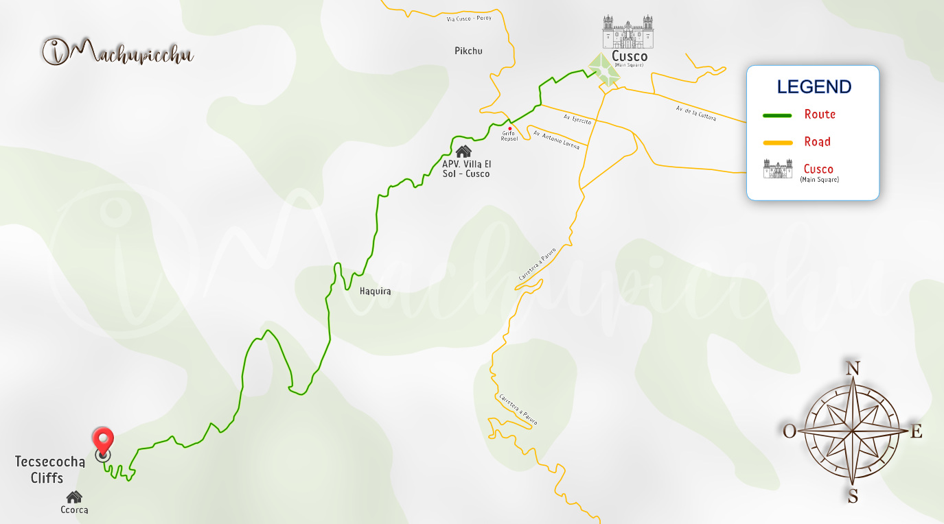 Map to reach the Tecsecocha cliffs