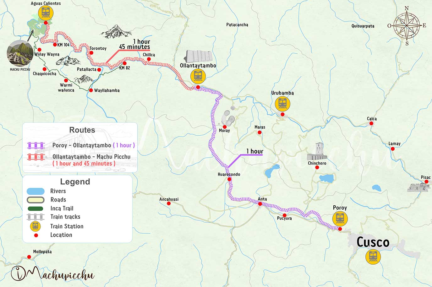 Mapa para llegar a Huchuypicchu