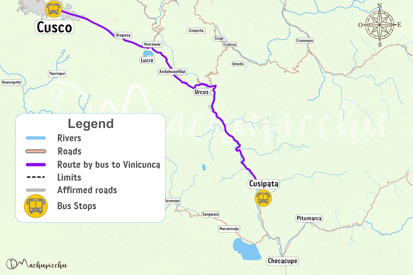 Map to get to vinicunca