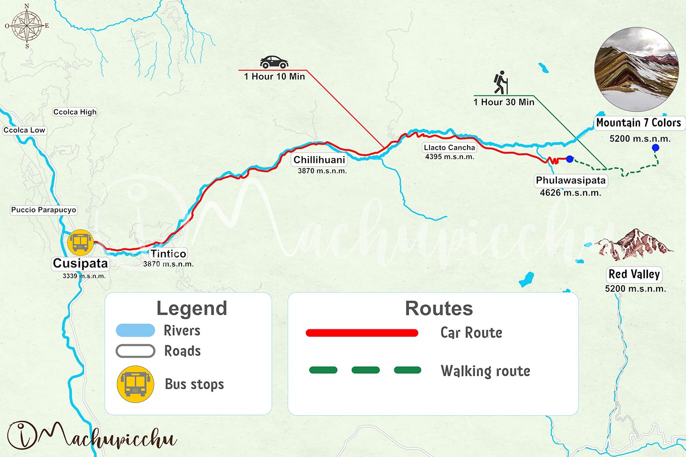 Map to get to vinicunca