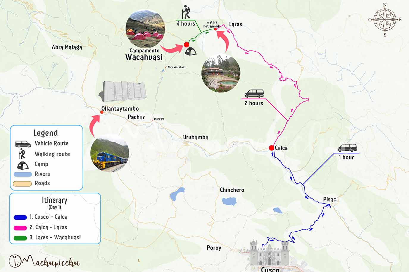 Lares Trek route map Day 1