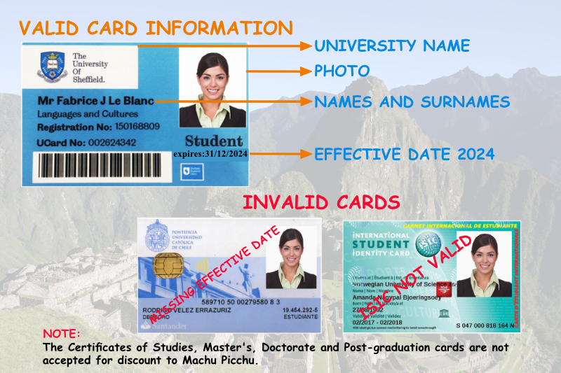 Carnet universitario boleto Machu Picchu