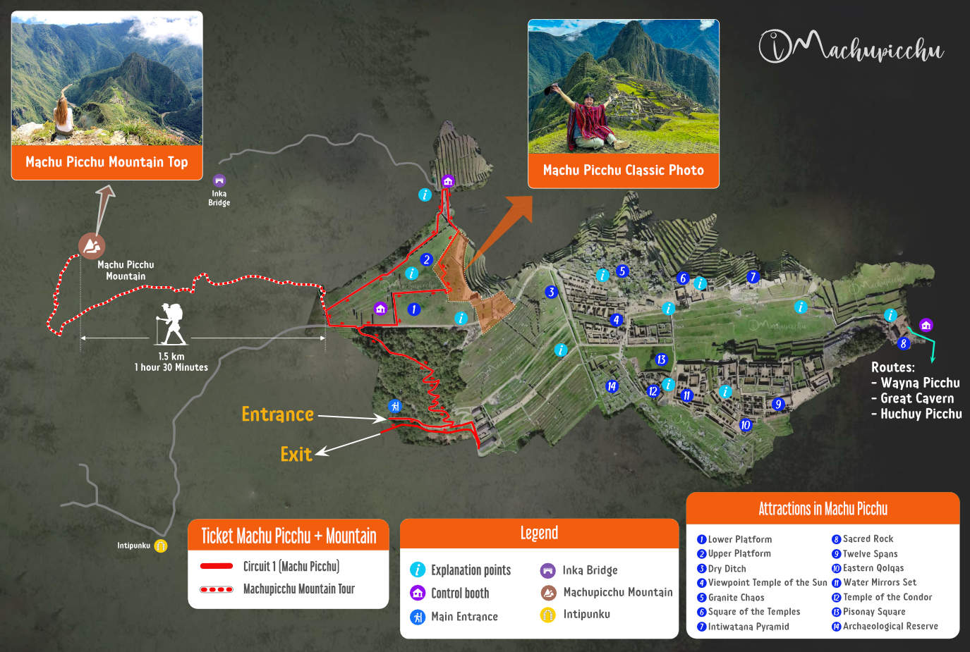 Ticket Map of Machu Picchu + Mountain